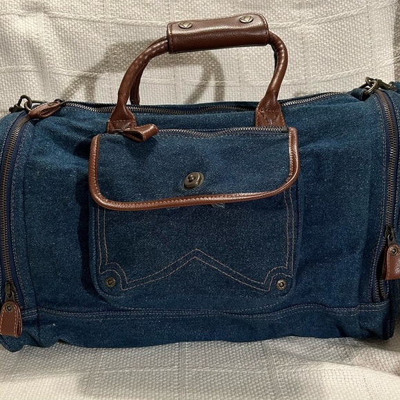 LIZ CLAIBORNE Blue Denim and Brown Leather Bag - Picture 1 of 14